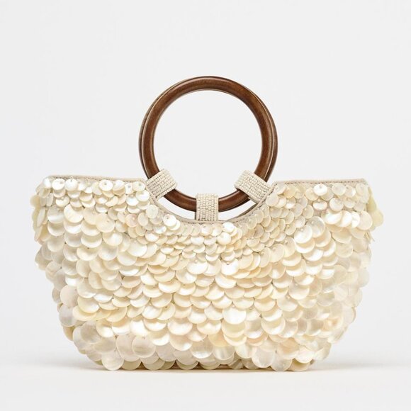 NWT ZARA FAUX MOTHER-OF-PEARL APPLIQUÉ BAG - Picture 1 of 10